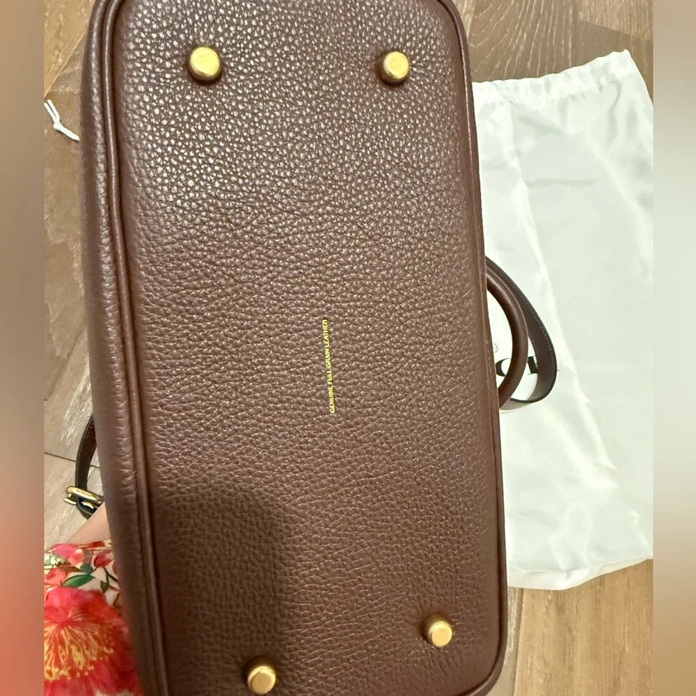 Coach Dark Brown Pebbled Leather Satchel with Gold Accent